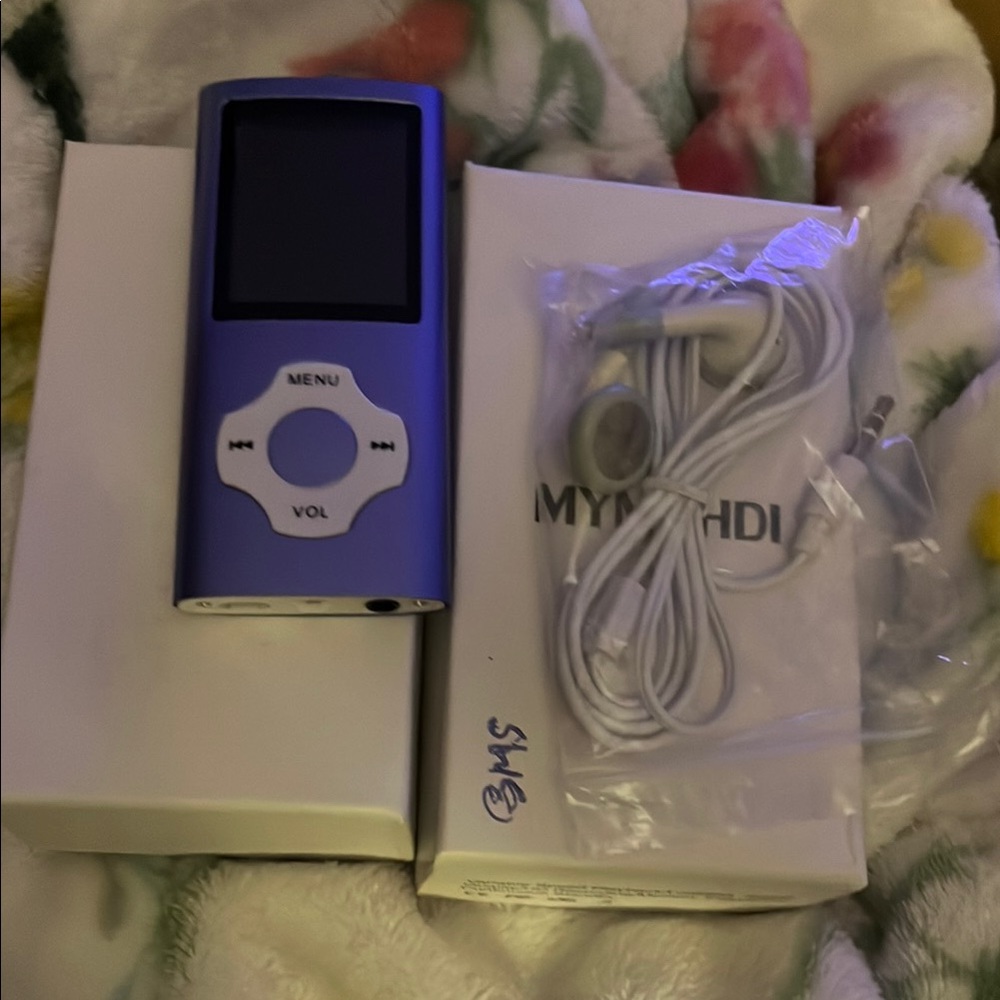 Blue and White MP3 Player with Earphones